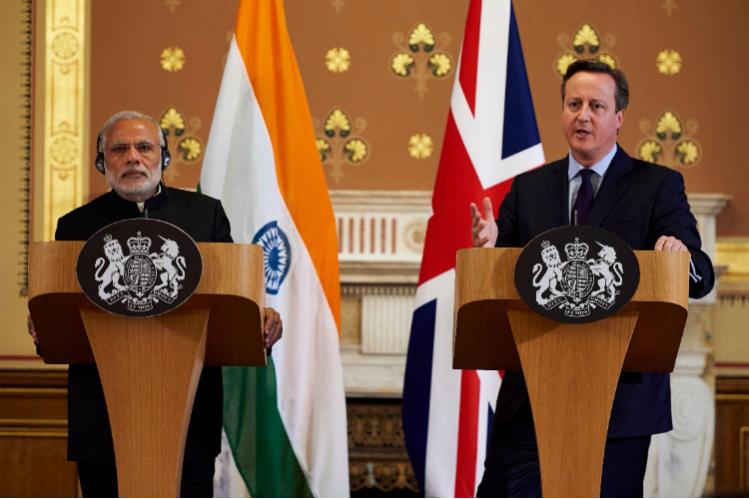 Narendra Modi and David Cameron in 2015 (Credit: Associated Press / Alamy Stock Photo) 