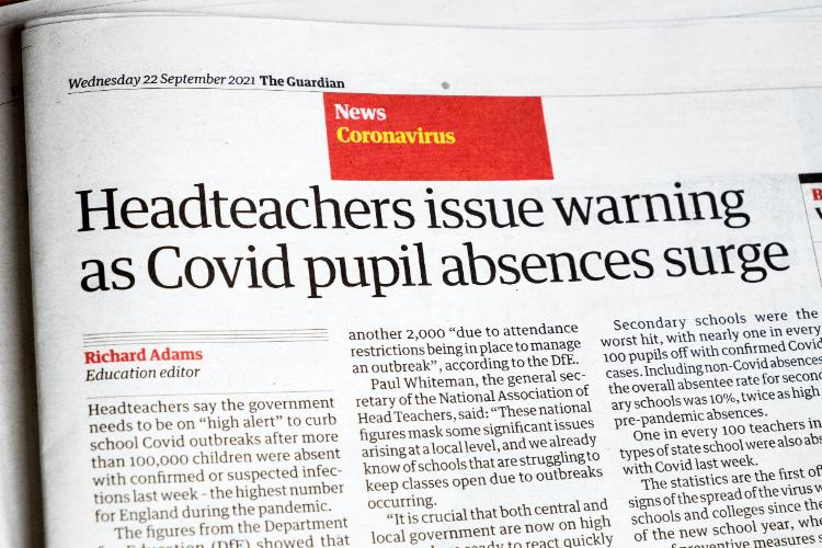 Newspaper headline about school absences (Credit:  Kathy deWitt / Alamy Stock Photo)