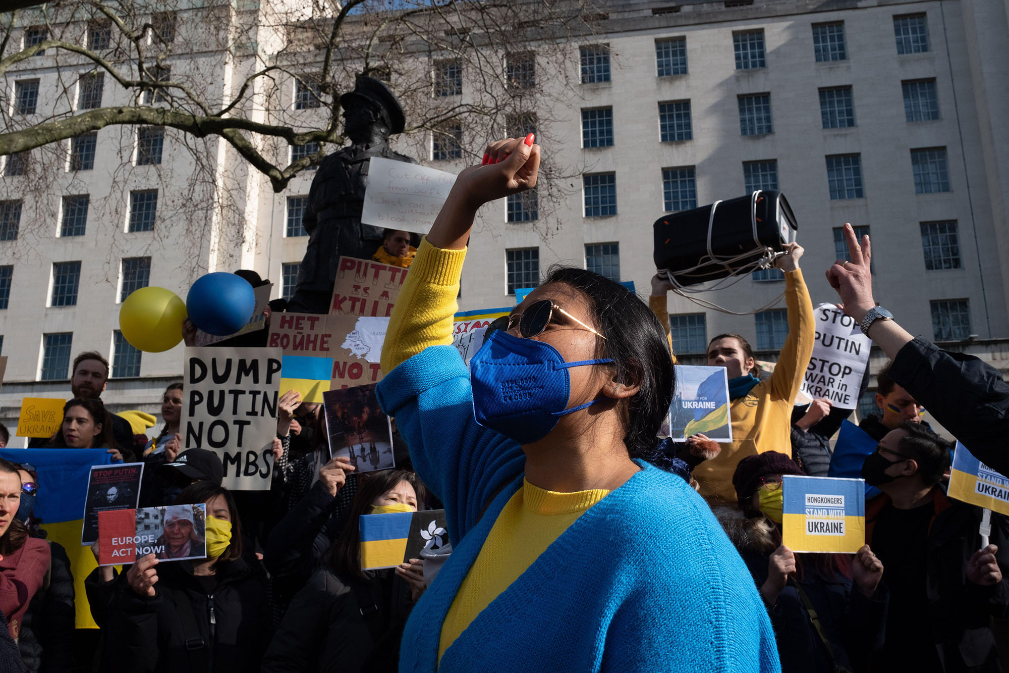 Protestors outside Downing St when Russia invaded Ukraine