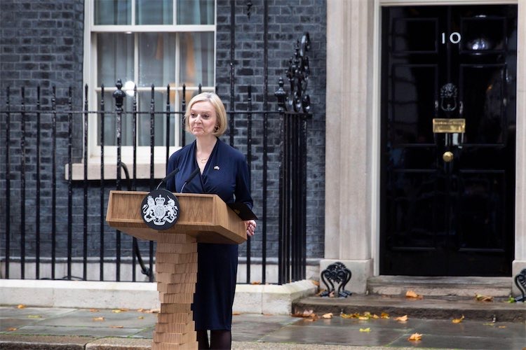 Liz Truss giving her resignation speech 