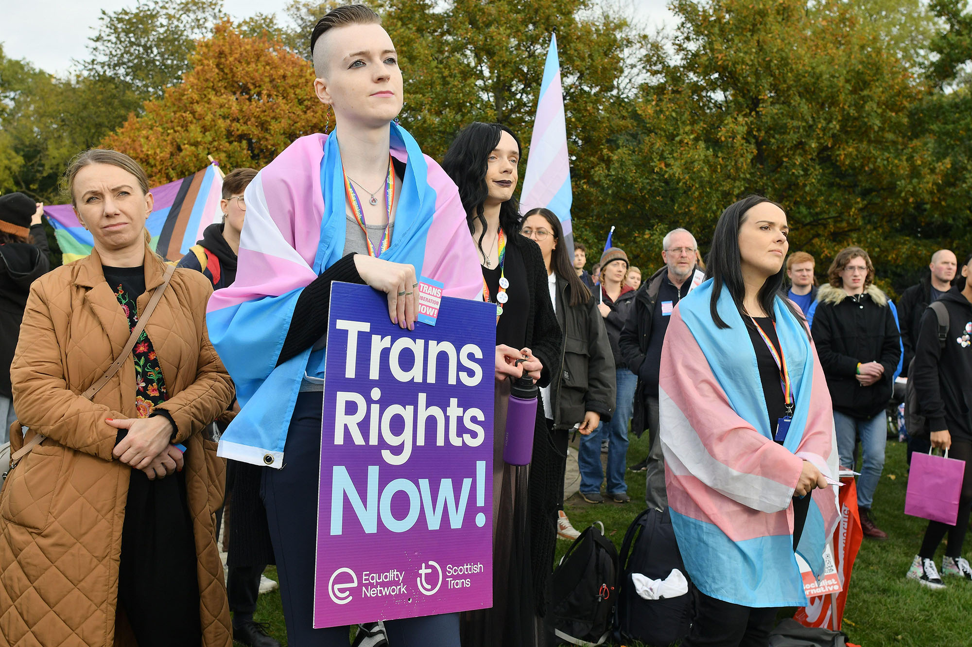 Trans rights protestors outside Scottish Parliament