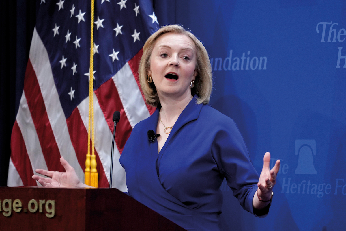 Liz Truss delivering a speech at The Heritage Foundation in Washington
