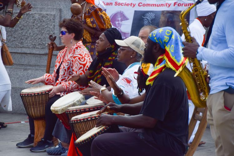 Drummers joined campaigners from Slavery Remembrance in Trafalgar Square to commemorate Sankofa Day, a celebration of the great Haitian Revolution and to mark the International Day for the Remembrance of the Slave Trade and its Abolition. 