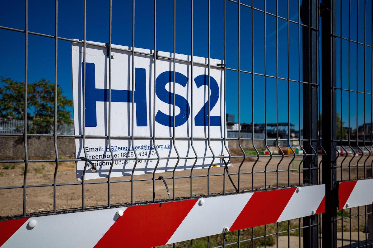 HS2 Construction Site Sign at London's Euston Station.
