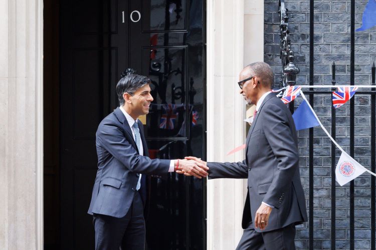 Rishi Sunak greets the President of Rwanda Paul Kagame at Downing Street