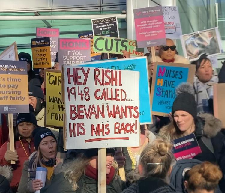 signs on picket line outside University College Hospital