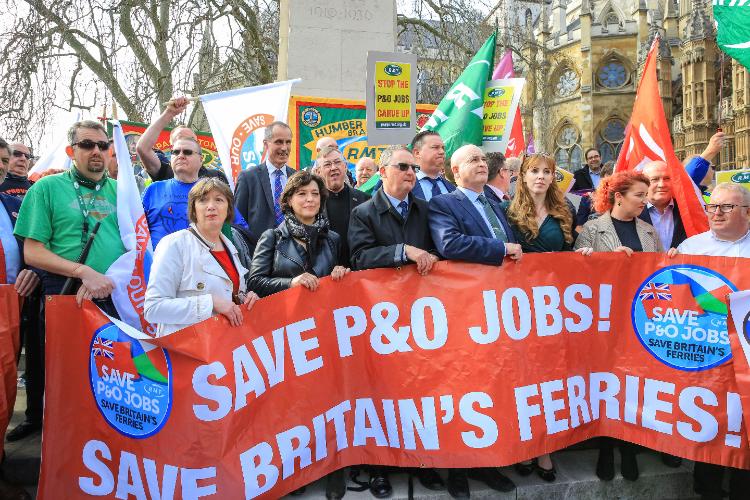 P&O Ferries protesters outside Westminster (Credit: Imageplotter / Alamy Stock Photo)