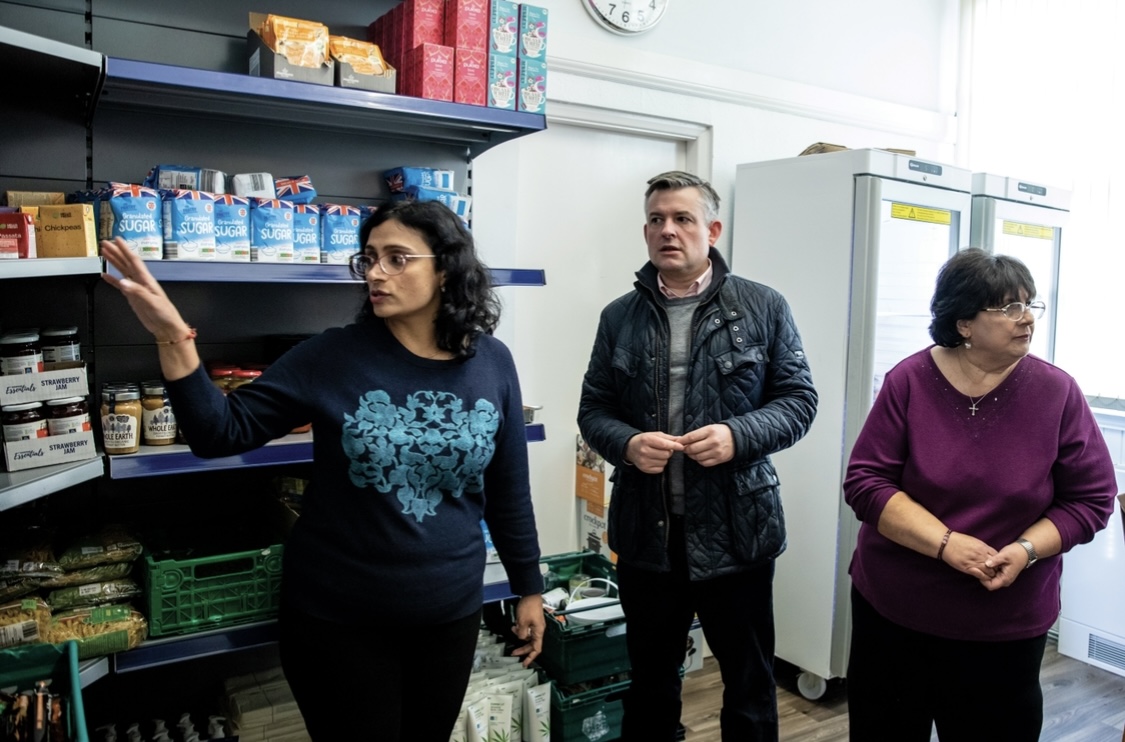 Jonathan Ashworth at The Wesley Hall Community Centre, Leicester, with Anita Rao and Jenny De yong