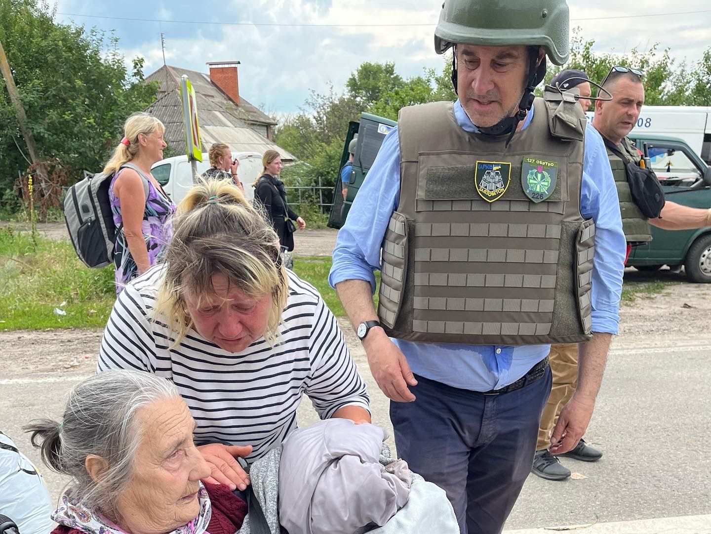 Brooks Newmark at Pechenihy (Russian/ Ukrainian checkpoint in Kharkiv Oblast) on 25 July