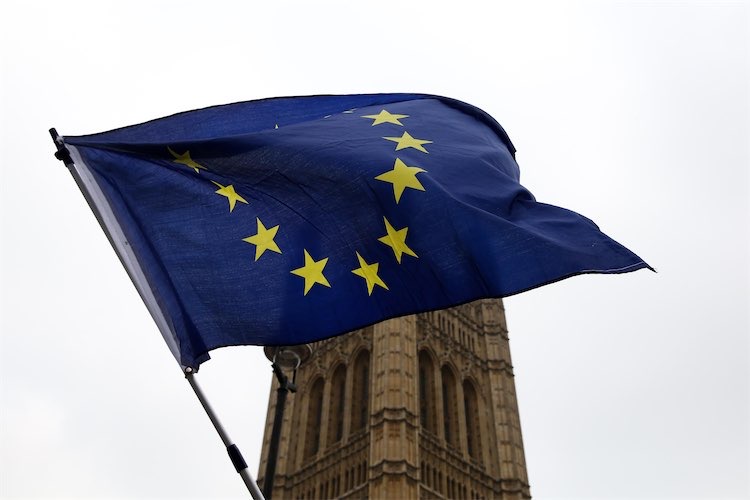 EU flag outside UK parliament