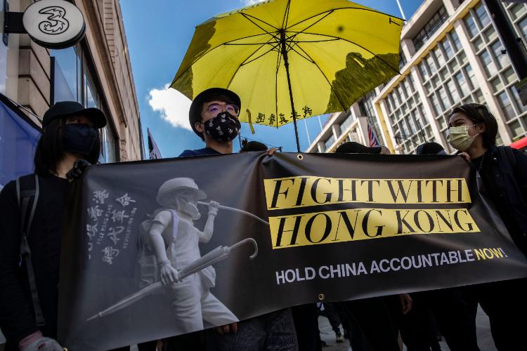 Simon Cheng at pro-democracy rally in London (Credit: ZUMA Press, Inc. / Alamy Stock Photo)