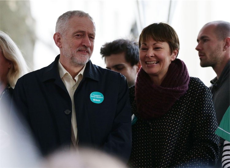 Caroline Lucas and Jeremy Corbyn