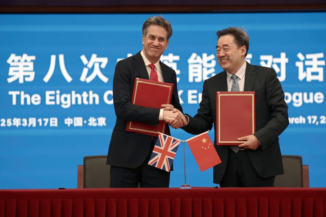 Beijing, March 2025 Energy Secretary Ed Miliband with Wang Hongzhi, head of China’s National Energy Administration, at the UK-China Energy Dialogue