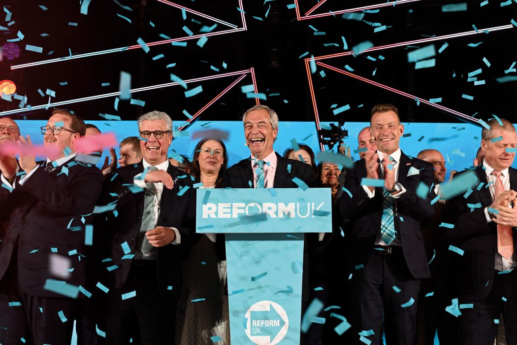 Malcolm Offord with Nigel Farage in April 2026