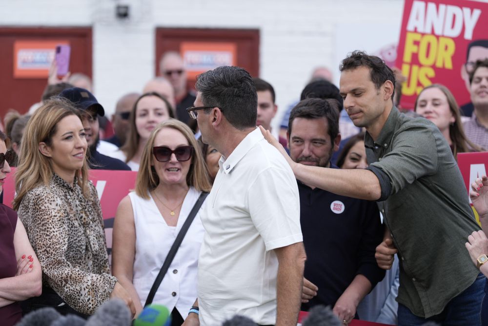 Burnham with supporters in Makerfield 