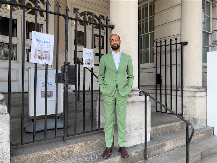 Josh Babarinde standing outside Lewes Crown Court